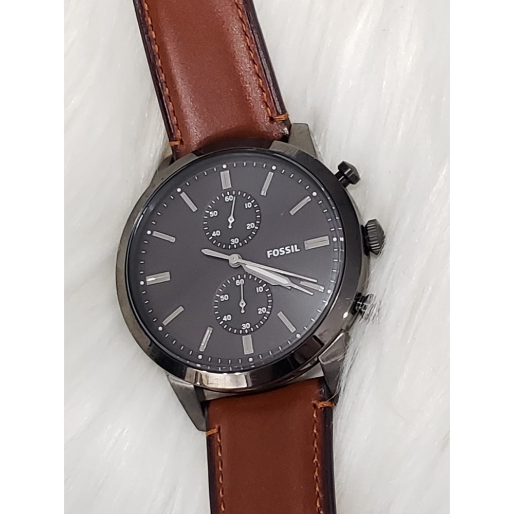 NEEDS BATTERY fossil townsman watch FS5522 leather brown black chronograph 44mm‎